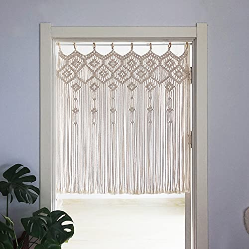 Makramee Scheibengardinen Bistrogardine Kurz Boho Wandbehang Raumteiler | Boho Makramee Türvorhang Küchengardine Kurzstores Fenstergardinen Küche 1 Stück, B 100xH 105cm