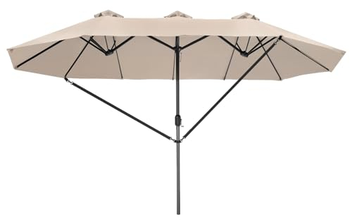 TecTake® Ombrellone da Giardino Doppio con Albero di Sostegno e 3 Tettucci, Ombrellone da Esterno Idrorepellente, Resistente ai Raggi UV, Resistente al Vento, Ripiegabile - Beige