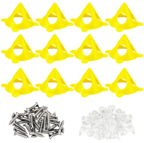 12 Pcs Cone Support Stand, Painter Pyramid Stands, with 48 small suction cups and 48 Pcs screws, Door Painting Stand, Plastic Pyramid Riser Set Kit for Canvas Cabinet Door Paint Pouring, Yellow