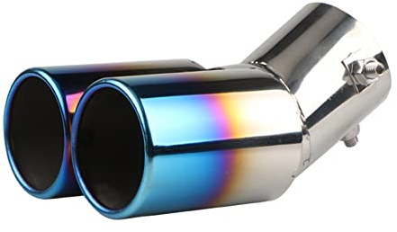 60mm Doppelendrohr Auspuffblende, Edelstahl Auto Auspuff Endrohr Y-Form Doppel Auspuffblende Universal Auto Modifiziert Doppel Auspuff Endrohr Schräg Auslass Endrohr Gebogen Dual Endrohr Auspuff