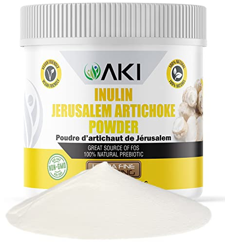 AKI Inulin Jerusalem Artichoke Powder (6oz/170g) Good in Fiber & Prebiotic, Ideal for Coffee, Smoothies, Juice & Other Meals - Vegan, Gluten-Free (Pack of 1)