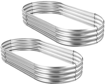 Land Guard Juego de 2 camas de jardín elevadas galvanizadas, 7.5 x 3 x 1 pies, jardineras elevadas galvanizadas para exteriores, camas de jardín ovaladas grandes de metal para verduras