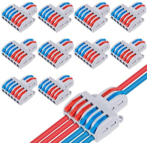 DIKEBAO 10Pcs Compact Wire Connector Lever Nut Wire Connectors Connecting Terminal Set with Lever Quick Wiring Cable Connector 2 in 6 out Quick Cable Clamp Terminal Block for Circuit Inline