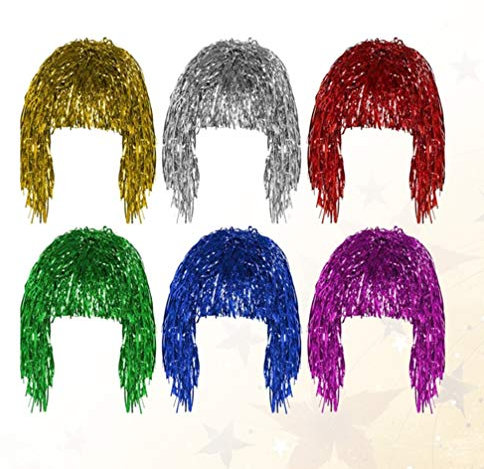 Homoyoyo Perücke 6 Folien-Lametta-Perücken Metallisches Kostüm Glänzendes Party-Perücke-Set Lametta-Partyzubehör Für Party-Festival-Kostüm -Requisiten Kurzhaarperücke Haarspange