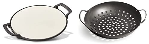 Enders® SWITCH GRID Pizzastein, Halter aus Gusseisen, für Enders® Gasgrill mit Rost-in-Rost System, 7790 & GEMÜSEPFANNE Grill-Zubehör 8790, BBQ Gourmet, für Gemüse, Salat, Fisch, Pfanne, beschichtet