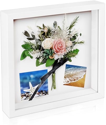 3D Shadow Box Frame , 20 x20 White Picture Frame Wooden Deep Box Display Personalised Photo Frames with String Lights, Display Shadow Box for Christmas Decorations, Crafts, Anniversary, Wedding