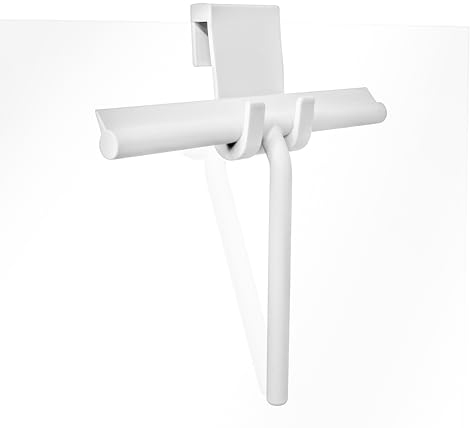 HEIMR Silikon Duschabzieher mit Halterung ohne Bohren (Weiß, 24 cm Lippe) - Extra breiter Abzieher & Wischer für Dusche - Duschkabinenabzieher für Duschwand - Flitsche Wasserabzieher