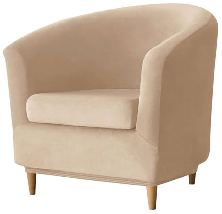ZRCYXDW Samt Club Chair Schonbezug, 2 Stück Elastischem Schonbezug Für Clubsessel Rutschfester Tub Club Stuhlhussen Abnehmbar Sesselüberwurf Für Katze Hunde-beige grau-2 Stück