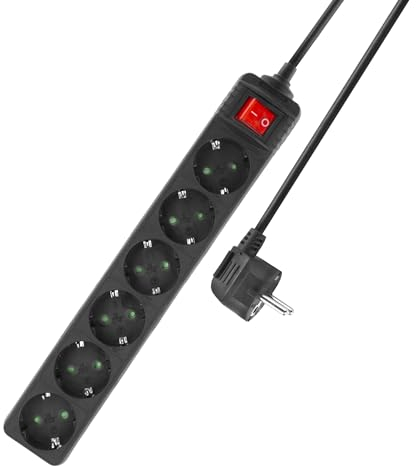 Regleta múltiple ACT de 6 Tomas, regleta múltiple con Interruptor, regleta múltiple con Cable de 3 m - AC2465
