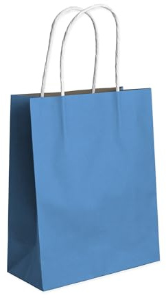 Pakomat Kraftpapier Geschenktüten 10er Set mit Henkeln 24x32cm – Umweltfreundliche Einkaufs - & Geschenktragetaschen, Ideal für Geburtstage, Partys, Mitgebsel & Geschenkverpackungen (Hellblau)
