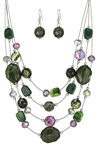 FULU AUTUMN Boho Mehrschichtige Perlenkette Damen Perlen Statement Kette und Ohrringe Set Modeschmuck für Mütter Frau Oma Mode Geschenke