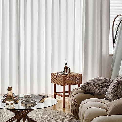 Epinki Halbtransparent Tüllvorhänge Ösen 137x214cm(BxH), Welle Muster Weiß Transparente Schlaufen Gardinen aus Voile Polyester, Fenstergardinen Modern für Wohnzimmer Schlafzimmer