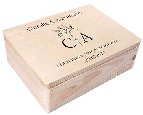 Creative Deco Hochzeitsgeschenke Personalisiert für Brautpaar | Geschenk | zur Hochzeit | Erinnerungsbox Hochzeit | Geschenkkiste JGA Holzkiste mit Deckel | Hochzeitsgeschenk Personalisierte Farbdruck