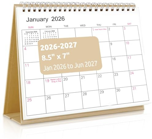 SKYDUE Small Desk Calendar 2026-2027, Jan. 2026 to Jun. 2027, 18 Months Small Desk Calendar with Planner Stickers, 8.5 x 7 Desktop Calendar Planner, Kraft