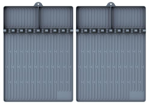 SARTNP Griddle Mat Grill Accessories for Blackstone, Griddle Accessories Silicone Spatula Mat with Drip Pad for Outdoor Grill Kitchen Counter (Grey(2Packs))