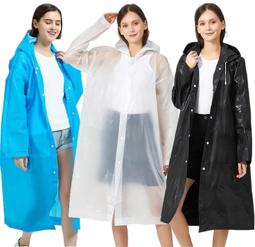 DKDDSSS 3 Pièces Poncho Pluie Imperméable - Réutilisable Cape de Pluie en EVA - Manteau de Pluie pour Homme et Femme - Taille Unique