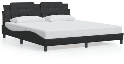 vidaXL Super King Faux Leather Bed Frame with LED Lights - 180x200 cm Black, Plywood Slats, Elegant Wave Design, Bedroom Furniture