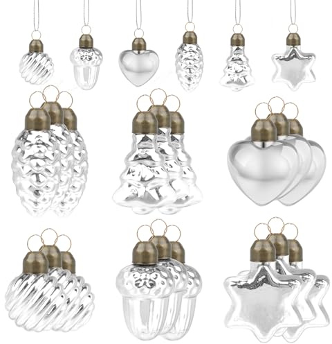 18Stück Silber Glas Weihnachtsschmuck für Weihnachtsbaum Vintage Weihnachten Hängende Ornamente für Baum Kränze Weihnachten Hängende Weihnachtsdekoration für Home Xmas Winter Party