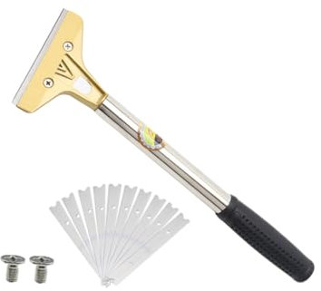 Mikinona Raspador de Pintura y Pala de Masilla Metálica Resistente, Mango Ergonómico Largo, para Quitar Pegatinas y Limpiar Vidrio en Hogar y Taller, Herramienta Manual Multifuncional, 1