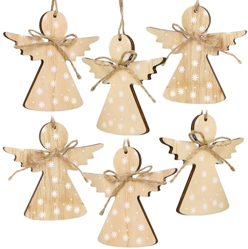 MEJOSER 6 Stück Weihnachtsbaumschmuck Holz Engel Schutzengel Baumschmuck Geschenkanhänger Weihnachtsbaum Anhänger Weihnachtsdeko Tannenbaum Christbaumschmuck Weihnachten Deko zum Aufhängen
