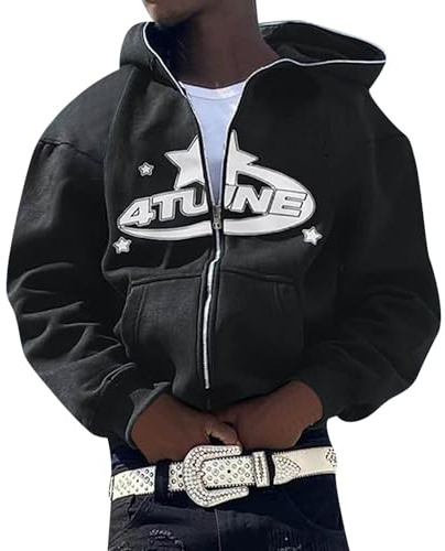 Generisch Hoodie Herren Y2K Jacke Reißverschluss Kapuzenjacke Sportjacke Zip Up Hoodies Hip Hop Hoodie Sweatjacke Oversized Sweatshirt Outdoorjacke Kapuzenpullover Stylisch Streetwear