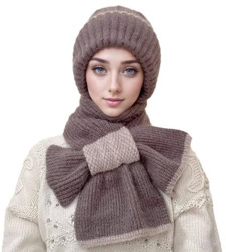 TBLMPNE Schal Damen Wintermütze Damen, 2025 Neu Schals für Damen Integrierte Ohrenschutz Winddichte Kappe Schal, Elastische Warme Verbundenen Ohrenschutz Strickmütze (B#)