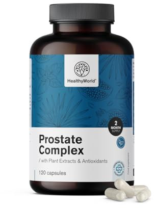 HealthyWorld® Complesso Per la Prostata - Per uomini - 120 Capsule Vegetali - Con Semi di Zucca, Melograno, Ortica, Saw Palmetto, Vitamina E, Zinco e Selenio - Supporto alla prostata
