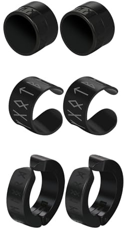 Flongo Juego de pendientes magnéticos vikingos: 3 pares de pendientes magnéticos de acero inoxidable negro con clip para la oreja, sin perforación, sin agujero