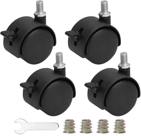4 Pcs Caster Wheels,1.6 Inch Castors with Brake,Swivel Castor Wheels with M8 Threaded Stem Nut and Spanner for Furniture(Black)