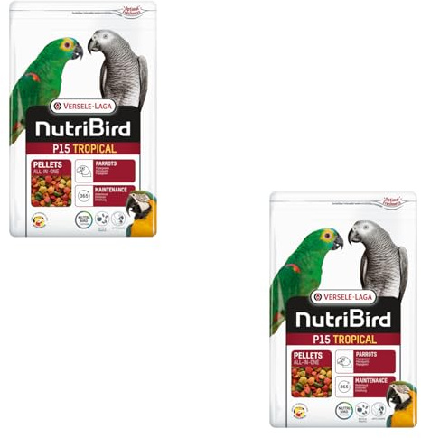 Versele-Laga NutriBird P15 TROPICAL | Double Pack | 2 x 1 kg | Parrot Care Product | Support of the Intestinal Flora | Balanced Feed | Extruded Pellets