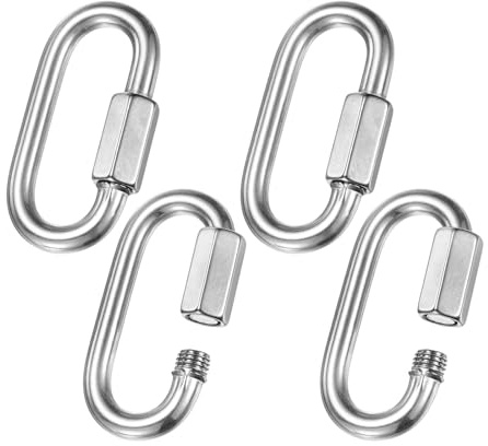 M METERXITY 4-Pack Maillon Rapide De Chaine, M8 5/16 Acier Inoxydable 316 Maillon Balancoire/Camping/Randonnee/Sac A Dos, Anneau De Cle A Vis Maillon De Chaine [Argent]