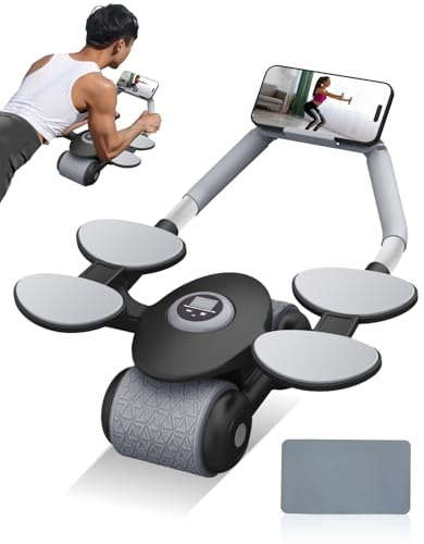 Zumhigh Load Baring Capacity 300kg Automatic Rebound Ab Roller with Elbow Support & Timer, Abs Wheel Roller for Core Training whith Knee Pad, Easy Assembly, Ab Roller Exercise Wheel for Men & Women