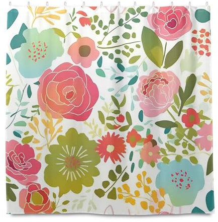 miaozhen Tende da doccia in tessuto impermeabile da 182 x 183 cm con gancio primavera fiori colorati tenda in poliestere lavabile grande tenda da doccia fodera per hotel bagno argollas para cortinas