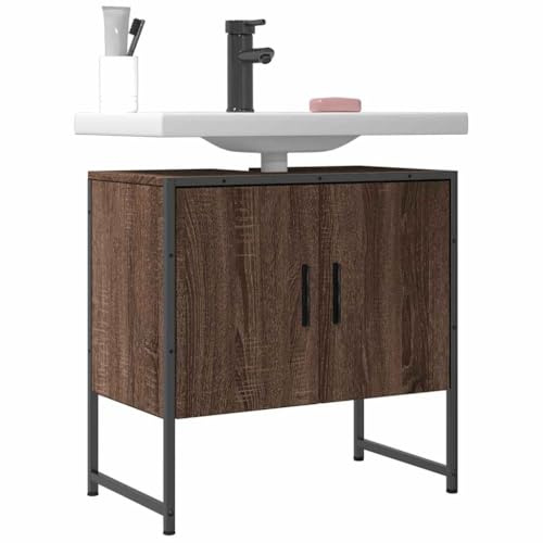 Myheimly Waschbeckenunterschrank,Waschbeckenschrank mit viel Stauraum,Unterschrank für Waschbecken Waschtisch,Badschrank Badezimmerschrank Badmöbel,Braune Eiche,60 cm