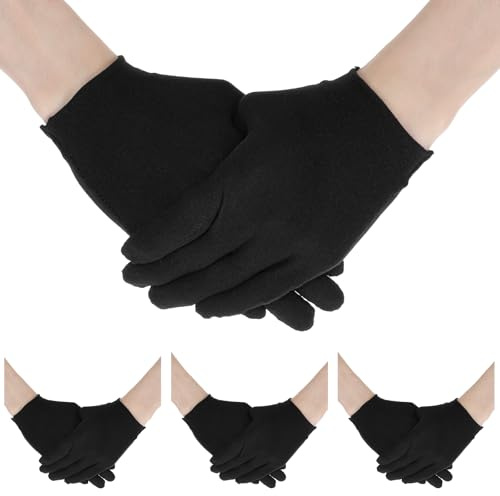 CIATBYYJ 4 Paar schwarze Baumwollhandschuhe, atmungsaktiv, schwarze Handschuhe für Damen, Herren, Teenager, weiche Kostüm-Handschuhe für formelle Smoking, Wachparade, Münz- und Schmuckinspektion