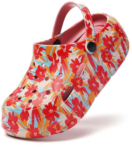 SECHRITE Sabots Femmes Chaussures de Jardin Platform Clogs Mules Été Pantoufles Sandales de Plage Antidérapant Imperméable Impression Graphique Taille Rouge Floral 41