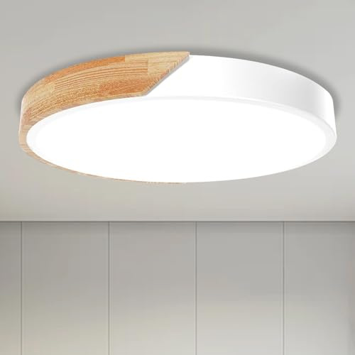 Fynokst Plafoniera a LED con temperatura di colore regolabile, plafoniera in legno da 30W 3000LM 3000K/4000K/6000K, IP54, pannello luminoso da soffitto rotondo Ø30cm, adatto per camera da letto