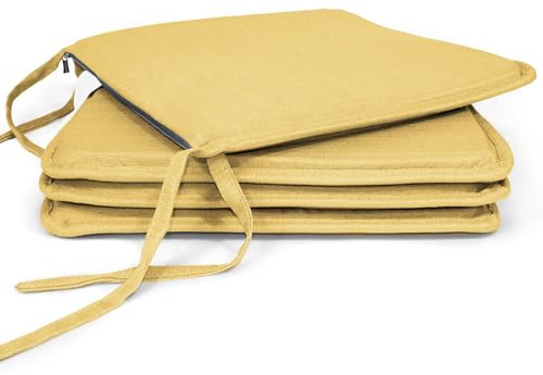MANEMI Pack 4 Cojines para Silla 40x40x2cm - Cojín Decorativo con Textura de Bambú para Silla, Sofá o Comedor - Juego de Cojines de Asiento Estilo Rústico y Transpirable con Cintas de Sujeción,