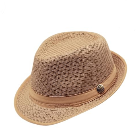 HEYANN Unisex sommar Fedora-hatt, nät Fedorahattar för män kort brätte Trilby Panama-hattar, packbar solhatt för män och kvinnor, 58 cm, Khaki, one size