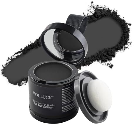 VOLLUCK Ansatzpuder 10g – Deckt graue Haare & kaschiert lichte Stellen, Langanhaltende Abdeckung Haaransatz Puder für Männer & Frauen – einfache Anwendung & Natürliches Finish (Schwarz)