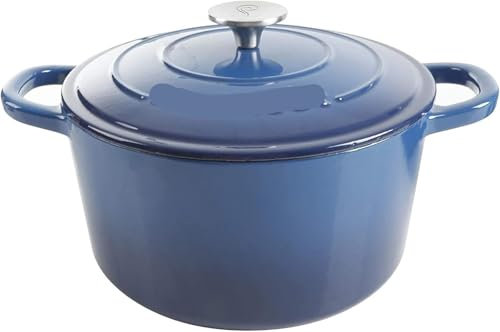 CVNIMV Pirofila per casseruola, pirofile Rotonde in ghisa Smaltata per Forno, 7 Litri, pirofile per casseruola Resistenti al Forno, Blu (Blu)
