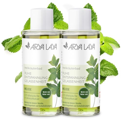 ARYA LAYA Heilkräuterbad Melisse Doppelpack, 2 x 100 ml | Wellness & Pflege für zu Hause: beruhigend, bei Schlafstörungen, Abgespanntheit & innerer Unruhe, vegan