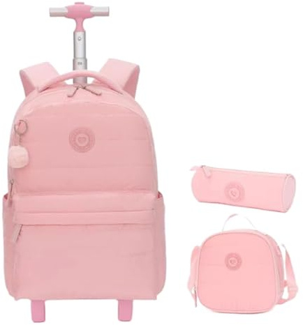 SNGUOQ Schulranzen Mit Rollen Rollrucksack for Mädchen, Schüler, Bücher, Laptop-Rucksack auf Rädern, Schultrolley, Tasche for Kurze Reisen(Pink)