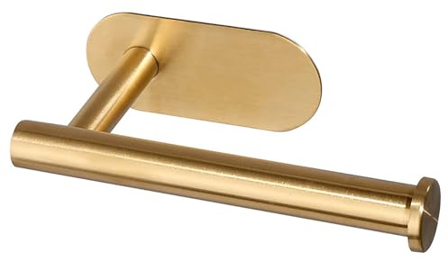 Toilettenpapierhalter Selbstklebend aus Gebürstetem Gold zur Wandmontage, Edelstahl-Klebehalter für Badezimmerzubehör für Keramikfliesen, Glasfliesen und Steinfliesen (Selbstklebendes Gold)