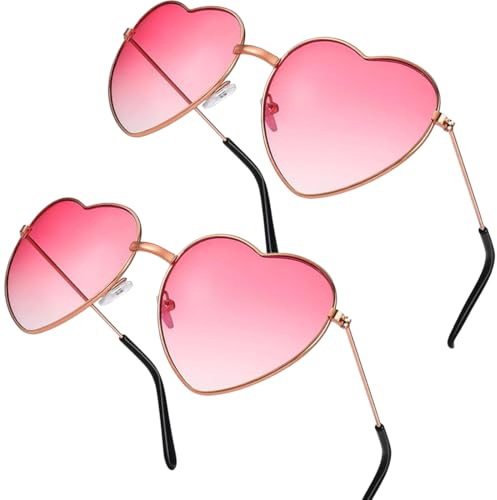 JYNVO 2-pack hjärtformade solglasögon, festivaloutfit dam hjärtglasögon rosa, 60-70-80-90-tals outfit dam accessoarer, retro hippie glasögon för Fasching Halloween Mallorca Barbie kläder fest