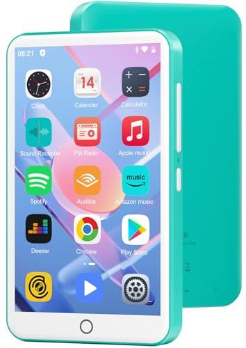 MP3 Player mit Bluetooth und WiFi, Oilsky 80GB 4 Zoll 1080P Touchscreen MP4 Player, Android 9.0, Tragbarer MP3 Musikplayer mit Spotify, Audible, Deezer (Cyan)