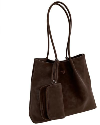 Eugelrom Damen Shopper Tasche – Große Tote Bag aus weichem PU-Leder mit Wildleder-Optik in Dunkelbraun, mit Magnetverschluss & Innentasche – für Arbeit, Büro, Schule & Einkauf