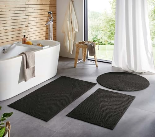Taracarpet Badematte Badvorleger Homestyle rutschfest waschbar Badezimmerteppich Badewannenmatte, Badteppich, Duschmatte Badezimmer saugfähig Weich auch als Set Anthrazit Fresco 050x080 cm