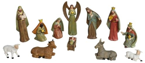 Acan Tradineur - Set de 12 Figuras de Nacimiento para Belén, Resina, Nacimiento, Pesebre, Adornos, Decoración Tradicional, Navidad - 21 cm