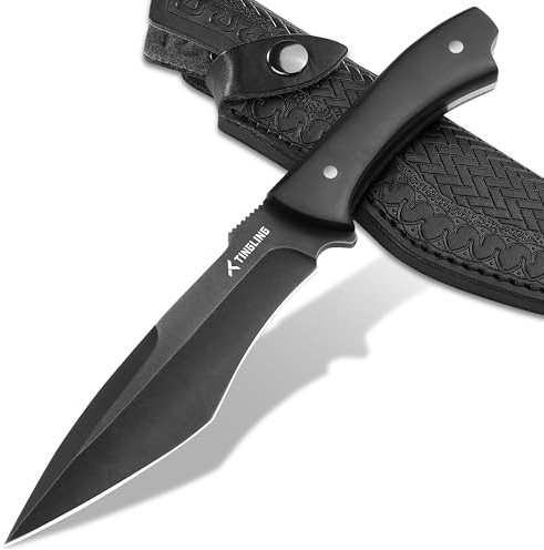Tingling Coltello da Esterno a Lama Fissa Nero : Coltello da Bushcraft con Fodera
